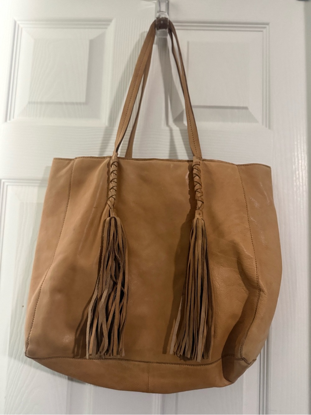 Soft Surroundings Camel Leather Tassel Tote